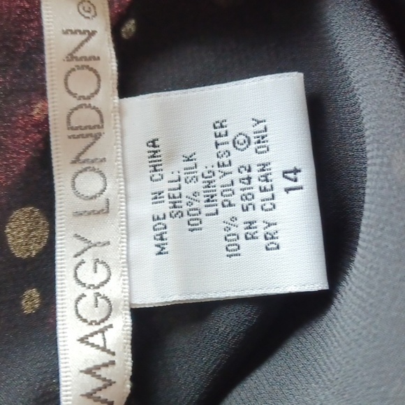 Maggy London silk black cream polka dot dress short flutter sleeve 14, 21" PTP - Picture 8 of 8